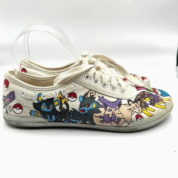 Hand Painted Pokemon Shoes Size 8 WIDE Custom Anime Manga Fan Art Canvas Comicon - Picture 4 of 11